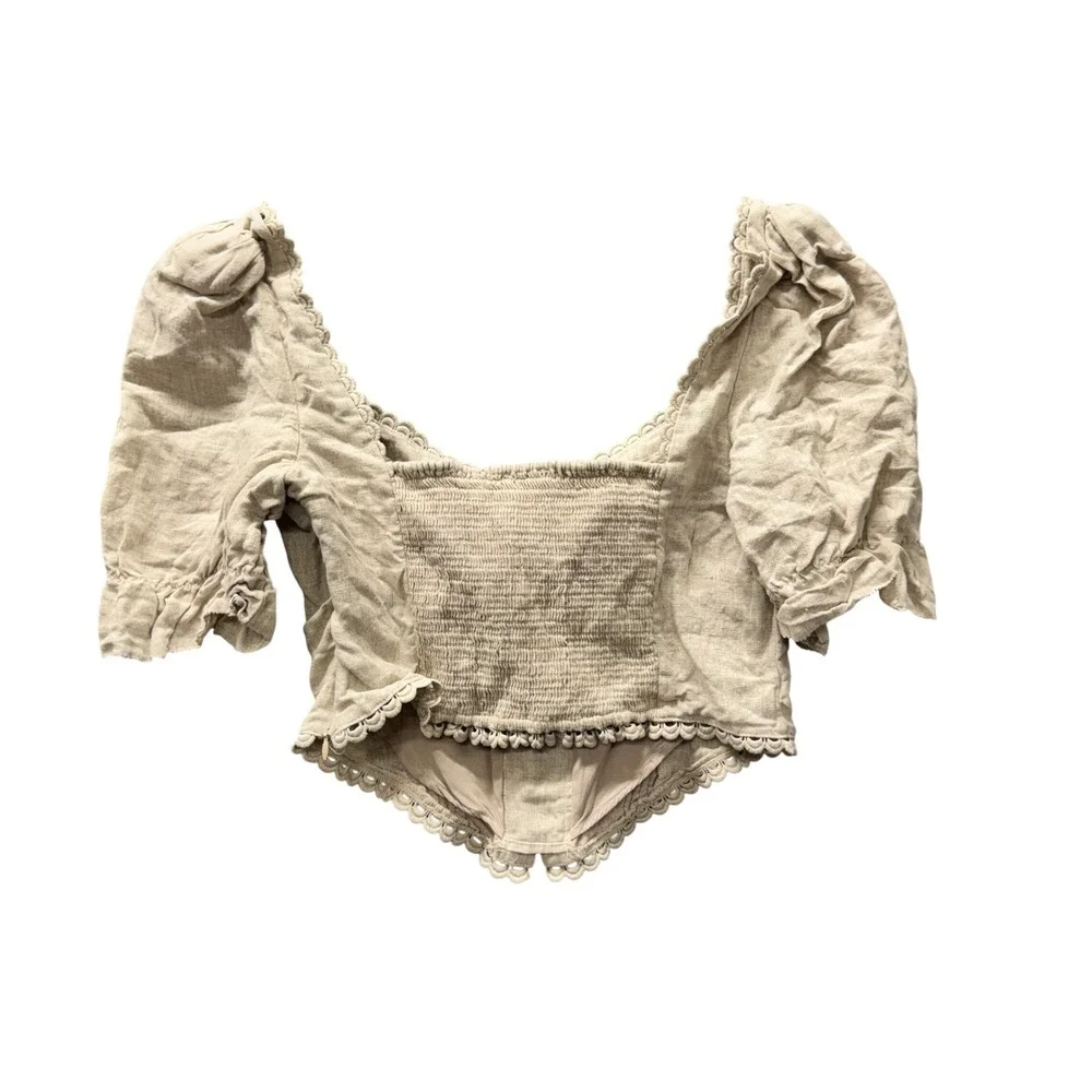 Reformation Crop Top Womens 10 Simmie Top Linen Oatmeal Corset Boho Cottagecore